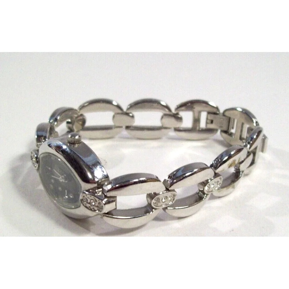 Women's Figaro Couture Wristwatch, Silver Tone, Faux Stones, Works